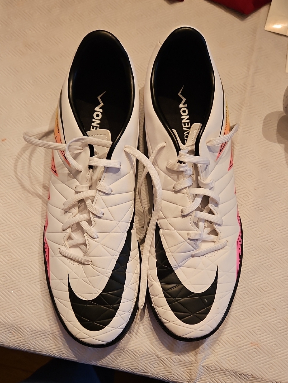 Nike White Black Indoor Soccer Shoes with Pink Accents